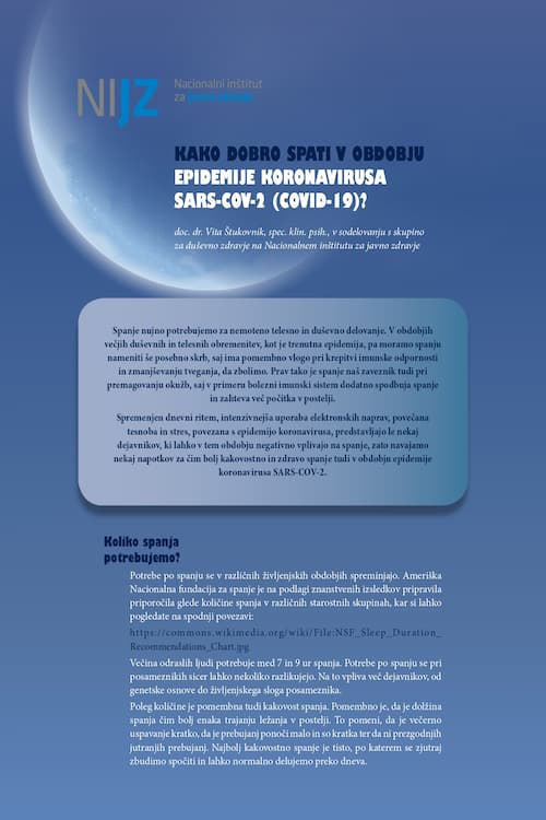 Naslovnica brošure Kako dobro spati v obdobju epidemije koronavirusa