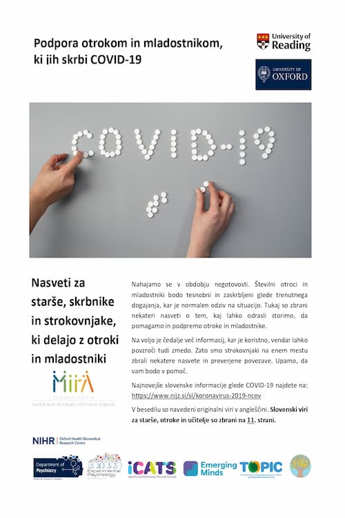 Naslovnica brošure Podpora otrokom in mladostnikom, ki jih skrbi COVID-19: nasveti za starše, skrbnike in strokovnjake