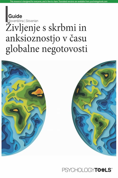 Naslovnica brošure Življenje s skrbmi in anksioznostjo v času globalne negotovosti