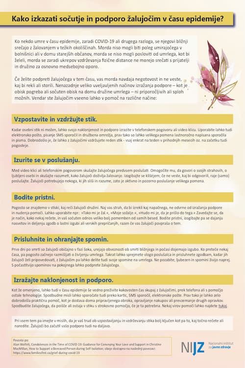 Naslovnica letaka Kako izkazati sočutje in podporo žalujočim v času epidemije